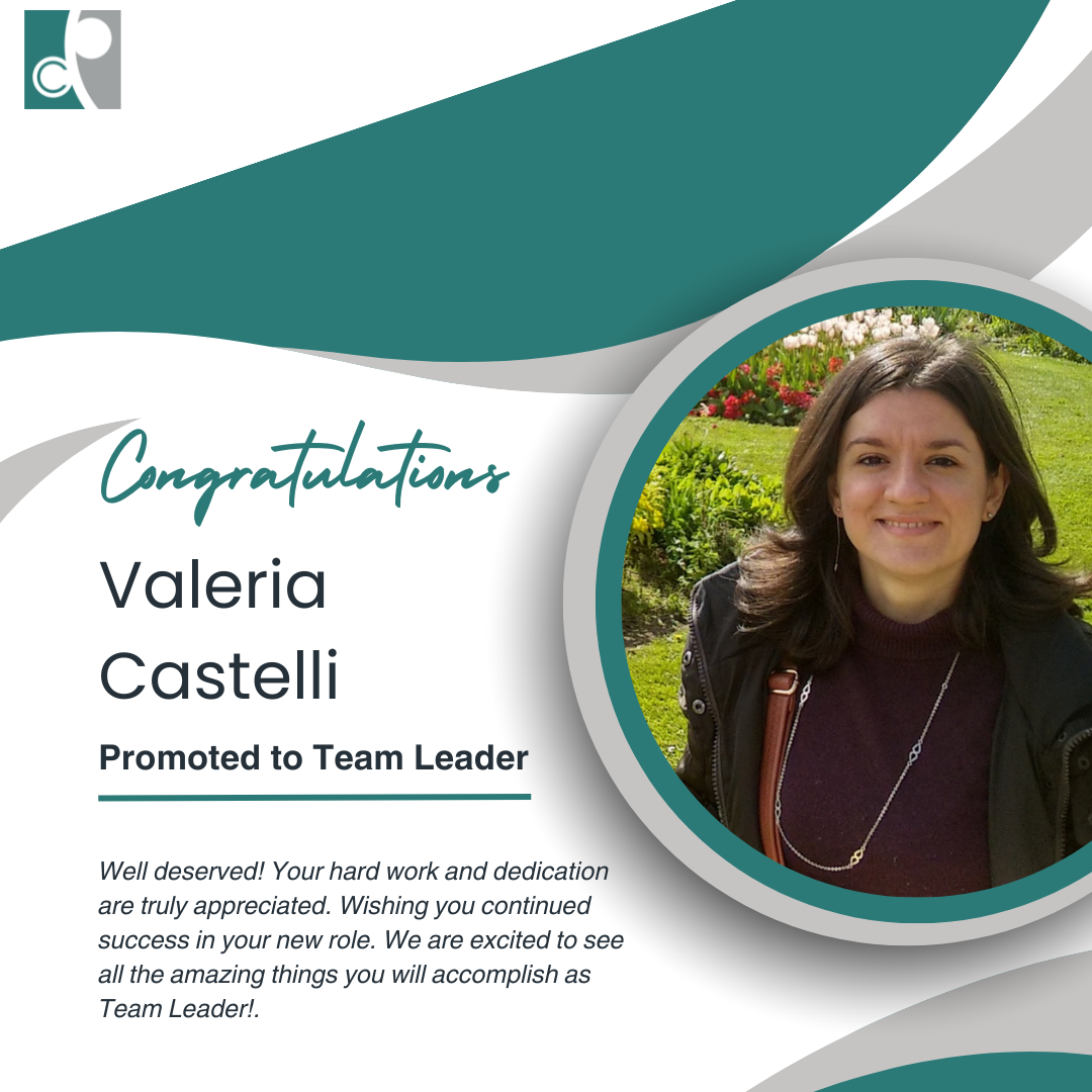 We are proud to celebrate Valeria Castelli on her promotion to Team Leader